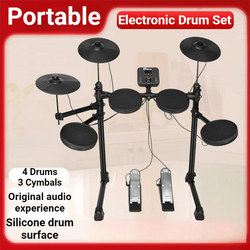 4 Drums 3 Cymbals Electronic Drum Professional Acoustic Portable Beginner Electronic Drum Set Musical Instrument Accessories