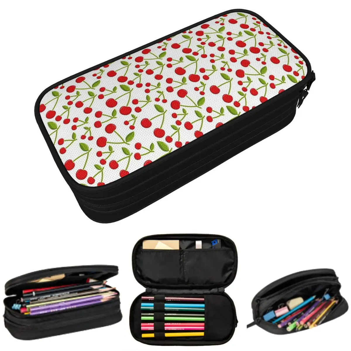 

Cute Red Cherry Pattern Pencil Case for Kids Gifts Pen Box Pencil Bag Stationery Supplies Pen Holder Bag