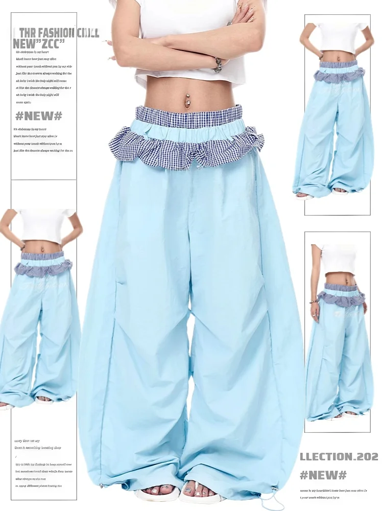 

Летние женские брюки Dopane: быстросохнущие, с пэчворком, с высокой талией, прямые, широкие, удобные, повседневные