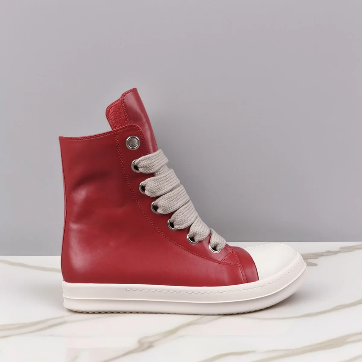 

Men's High Top Shoes Casual Leather Women Thick Lace-Up Sneakers Streetwear Luxury Designer Red For Autumn Boots