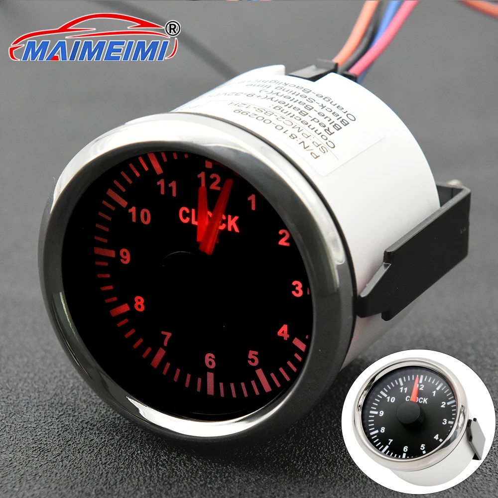 

2" 52mm Clock Gauges Waterproof Digit Pointer Car Gauge 0-12 Hours Meter Red Backlight for Car Boat Yacht RV 9-32V