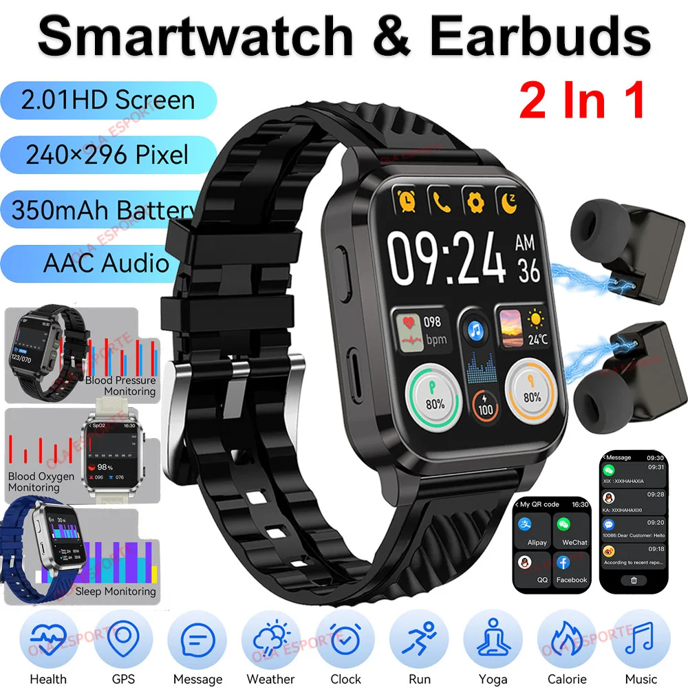 

GPS 2in1 Smart Watch with Earphone IP68 Waterproof 2.01'' Screen Bluetooth Call 180+ Sport Mode Smartwatch Men Women Watches Man