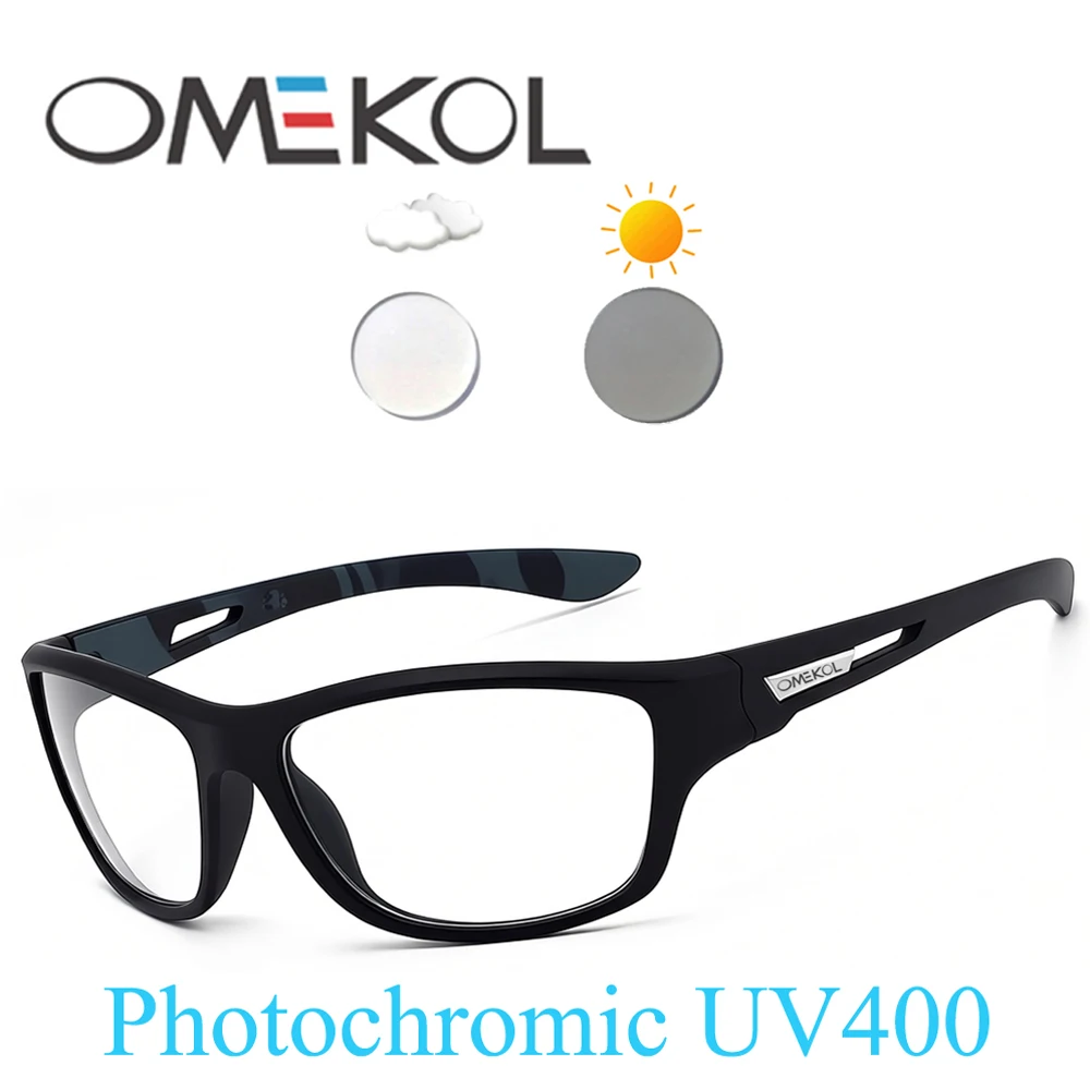 OMEKOL Men Women Photochromic Cycling Glasses Outdoor Sport Hiking Running Sun Glasses Bike Bicycle Eyewear Motorcycle Goggles