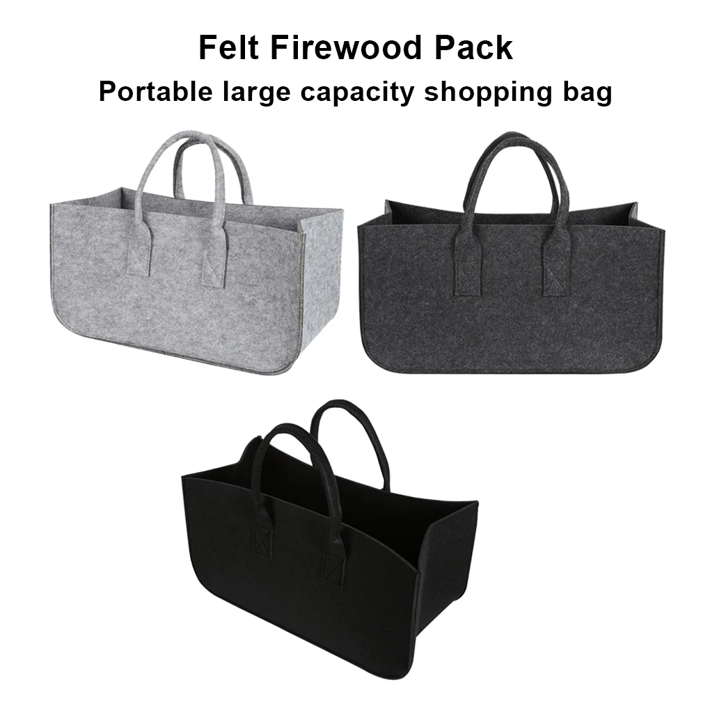 Durable Firewood Bag Non-woven Fire Storage Bag Felt Double Handle Opening Shopping Bag Felt Wood Fire Clothes Quilt Storage Bag