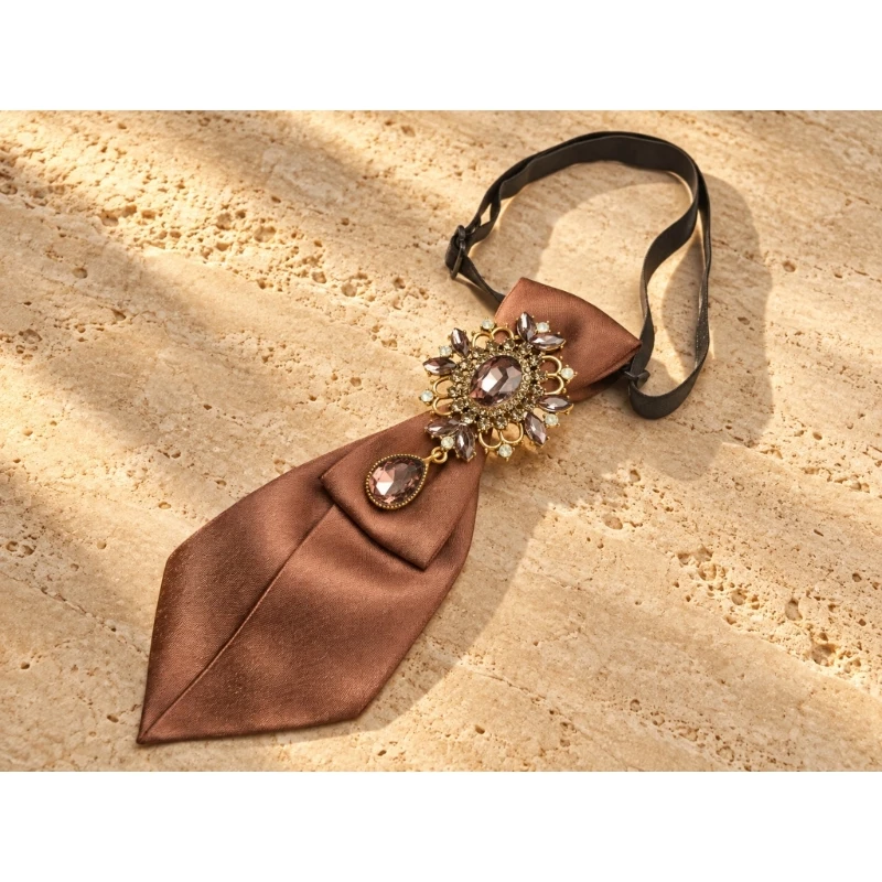 Q39C Decorative Formed Neckwear with Clasp-On Strap and Ornate Jeweled Front Accent for Photo Styling and Gatherings