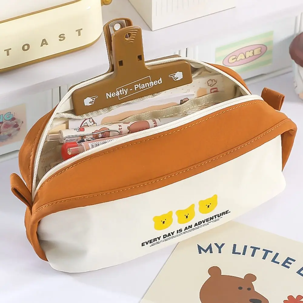 

Cartoon Portable Pen Bag Contrast Color Large Capacity Pencil Case Three Bears Stationery Organizer Students Gift