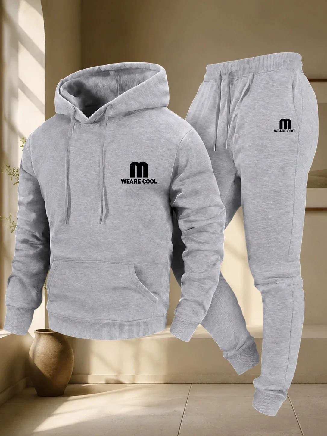 Soft Fabric Men's Autumn and Winter Casual Two-piece Hooded Sweatshirt, Long Pants with Pockets, Regular Outdoor Style - view 6