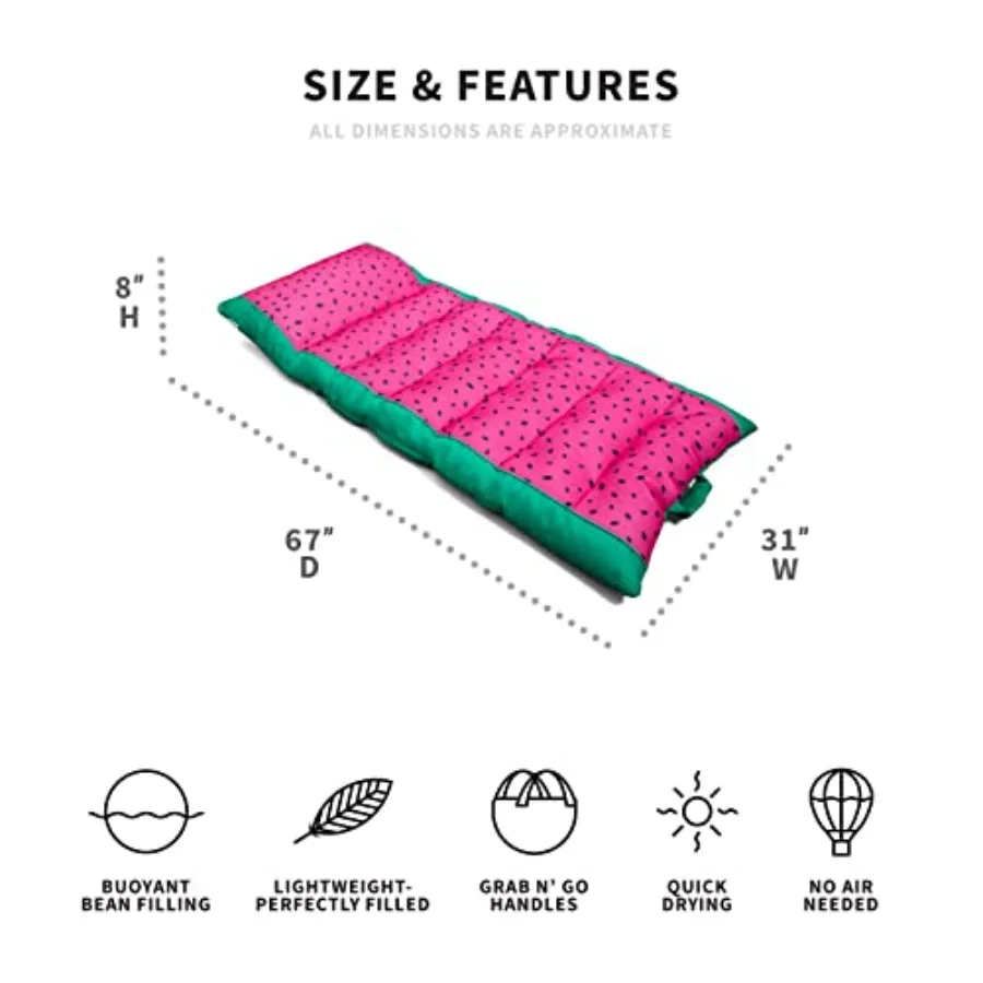 Pool lounger for summer use, mesh fabric in Summer Melon color, quick-draining and double-sided, with headrest, 5.5 feet large