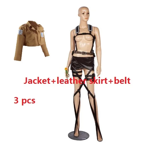 تنورة انيمي مثيرة على تيتان كوسبلاي Shingeki لا كيوجن سترة ريكون فيلق تنورة جلدية هوكشوت أحزمة الحمالات أكرمان كوستيوم #4