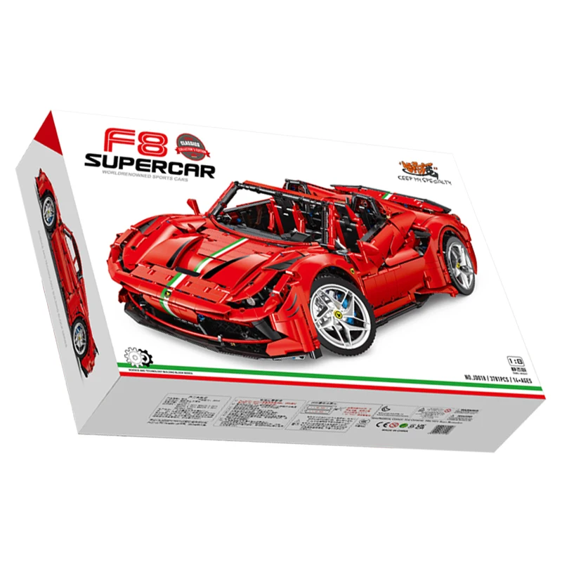 IN STOCK JD018 3781pcs 1:8 MOC RC Sports Car F8 Building Blocks Model Technician Super Racing Bricks Toys for Children Gift Set