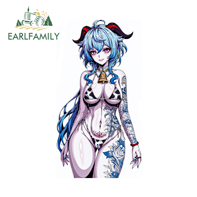 EARLFAMILY 13cm Genshin Impact Ganyu Fanart Peek Stickers Cow Bikini NSFW tette tatuaggi accessori per auto decalcomanie di personalità