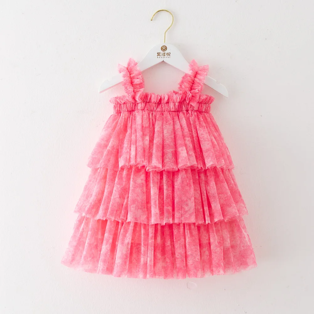 Kids Sweet Mesh Dress 1-6T Summer Children Mesh Tulle Princess Slip Tutu Dresses Girls Flower Mermaid Birthday Dress Clothes