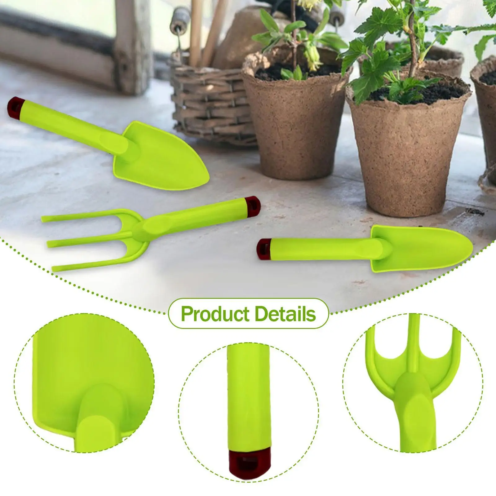 3Pcs Kids Gardening Tools Compact for Boys/Girls Includes Shovels Rake