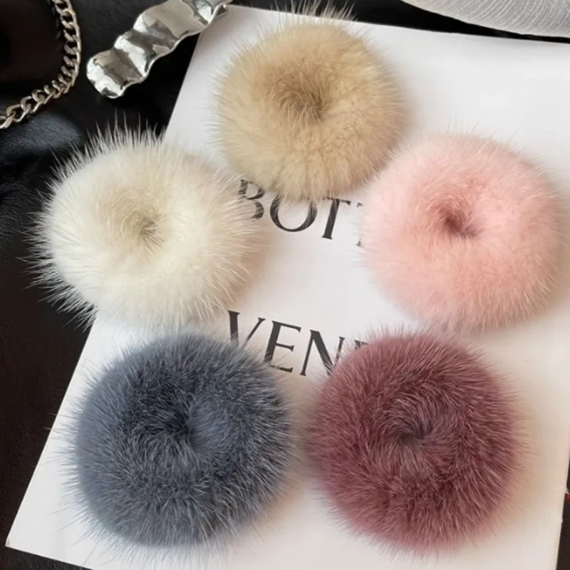 Real Mink Fur Hair Tie Plush Hair Band Elastic Hair Rope Simple Real Fur Hair Accessory For Women Furry Hair Ring Accessories