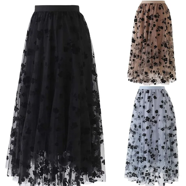 

Women's A-Line High Waist Midi Skirt Flared Netting f Body Skirts Sli College Sle Polyester Fiber for op