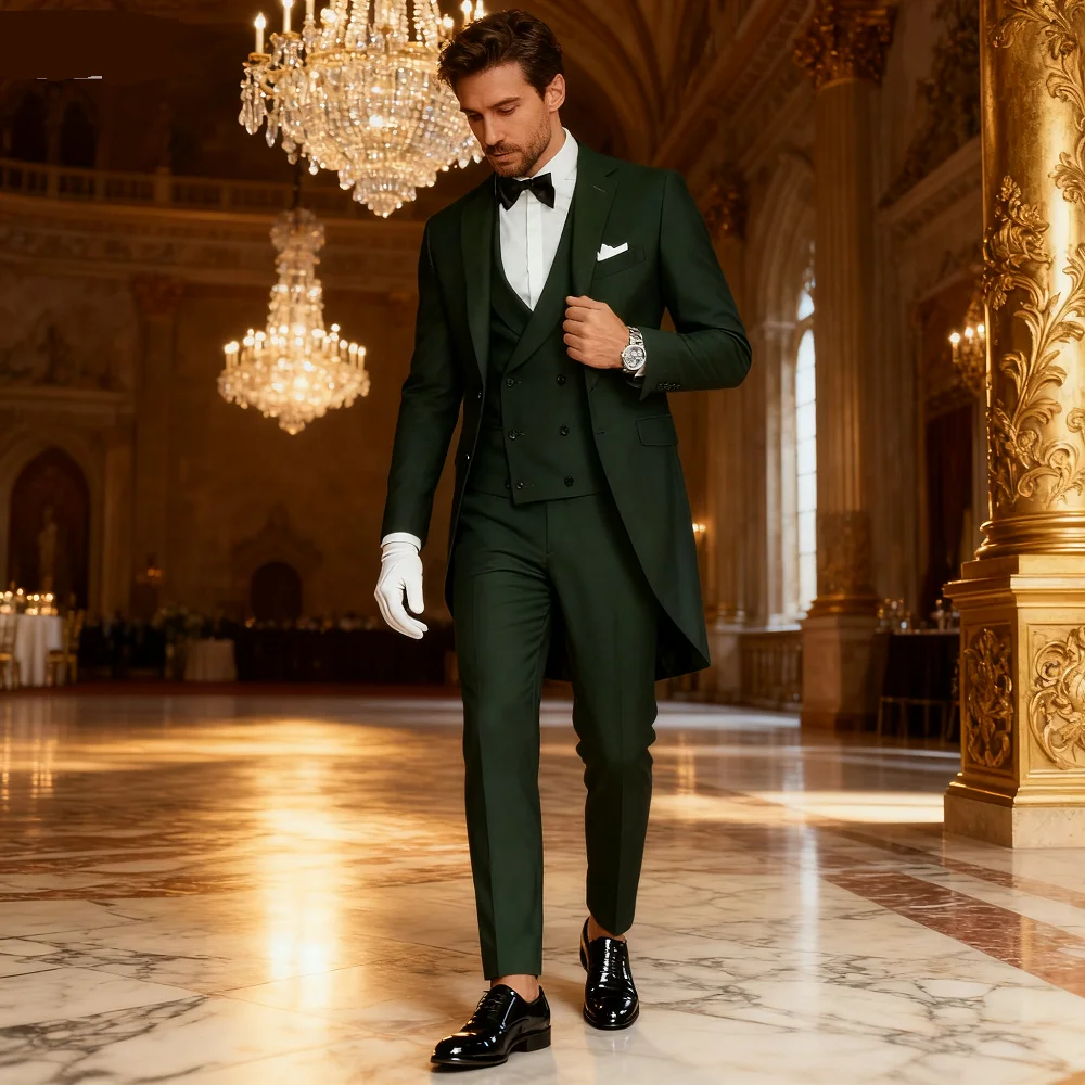 

Элегантный комплект для курения Ternos Masculinos из 3 предметов с блейзером с зубчатыми лацканами, жилетом и брюками, деловой мужской костюм