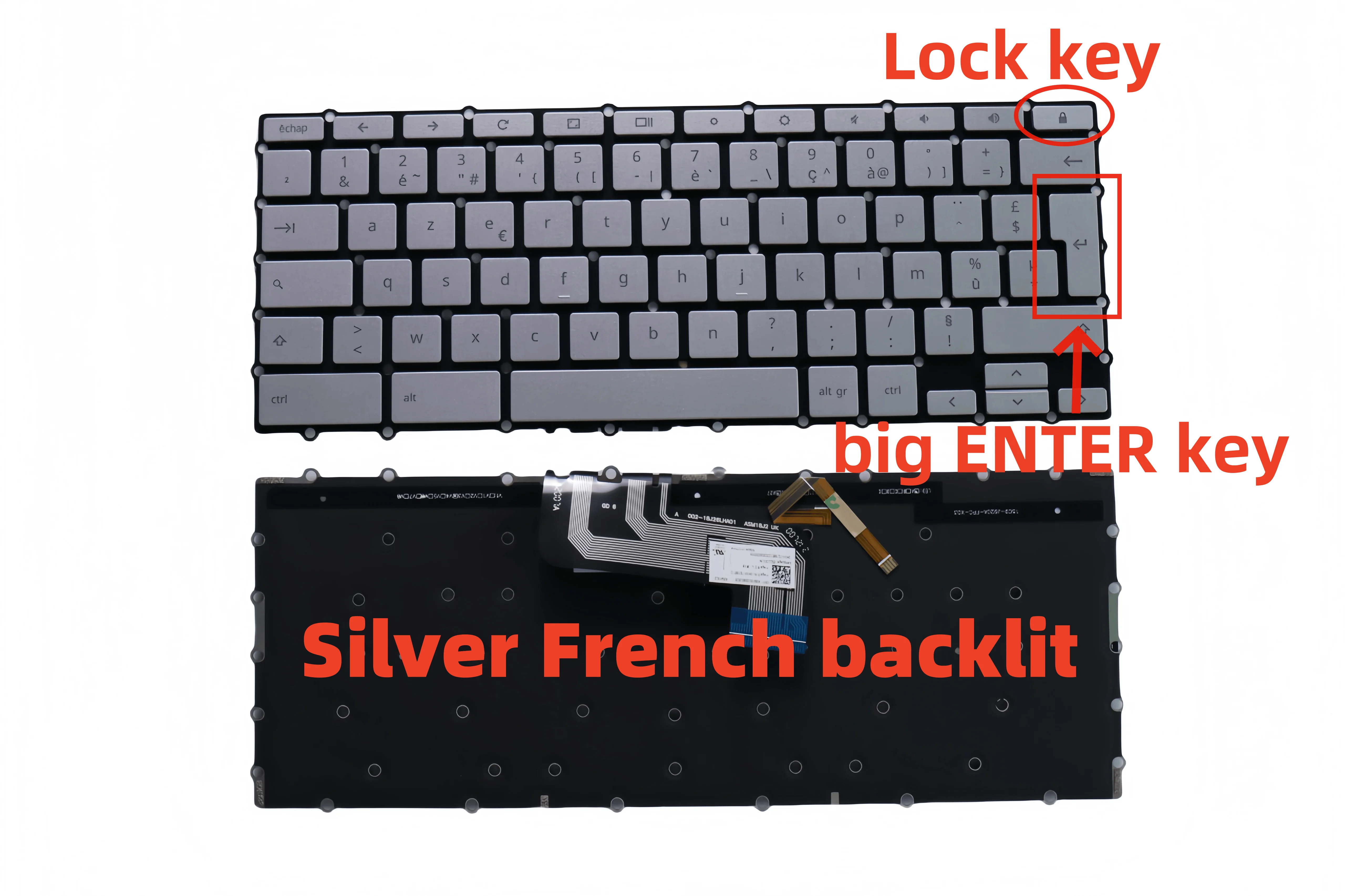 AZERTY French Backlit Keyboard For ASUS Chromebook C434 C434TA C425 C425TA FR Nordic Laptop Keyboards Silver Keycap 0KN1-7E1FR12