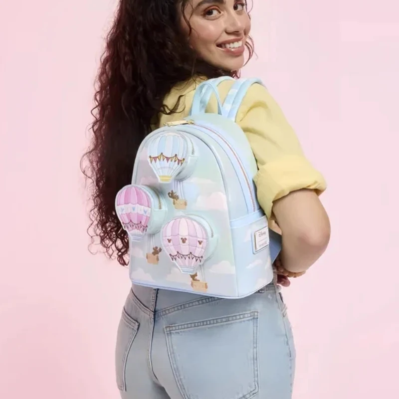 

Loungefly Disney Mickey Minnie Hot Air Balloon Mini Backpack Faux Leather Cartoon Clouds Design Daily Travel Women Girls Bag