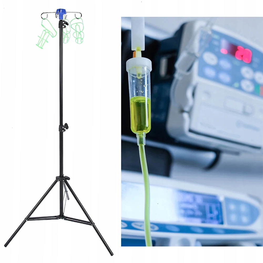 

Portable IV Pole Drip Bag Stand Height Adjustable Collapsible IV Pole Stand 4 Hooks 3 Legs Aluminum Alloy for Hospitals Clinics