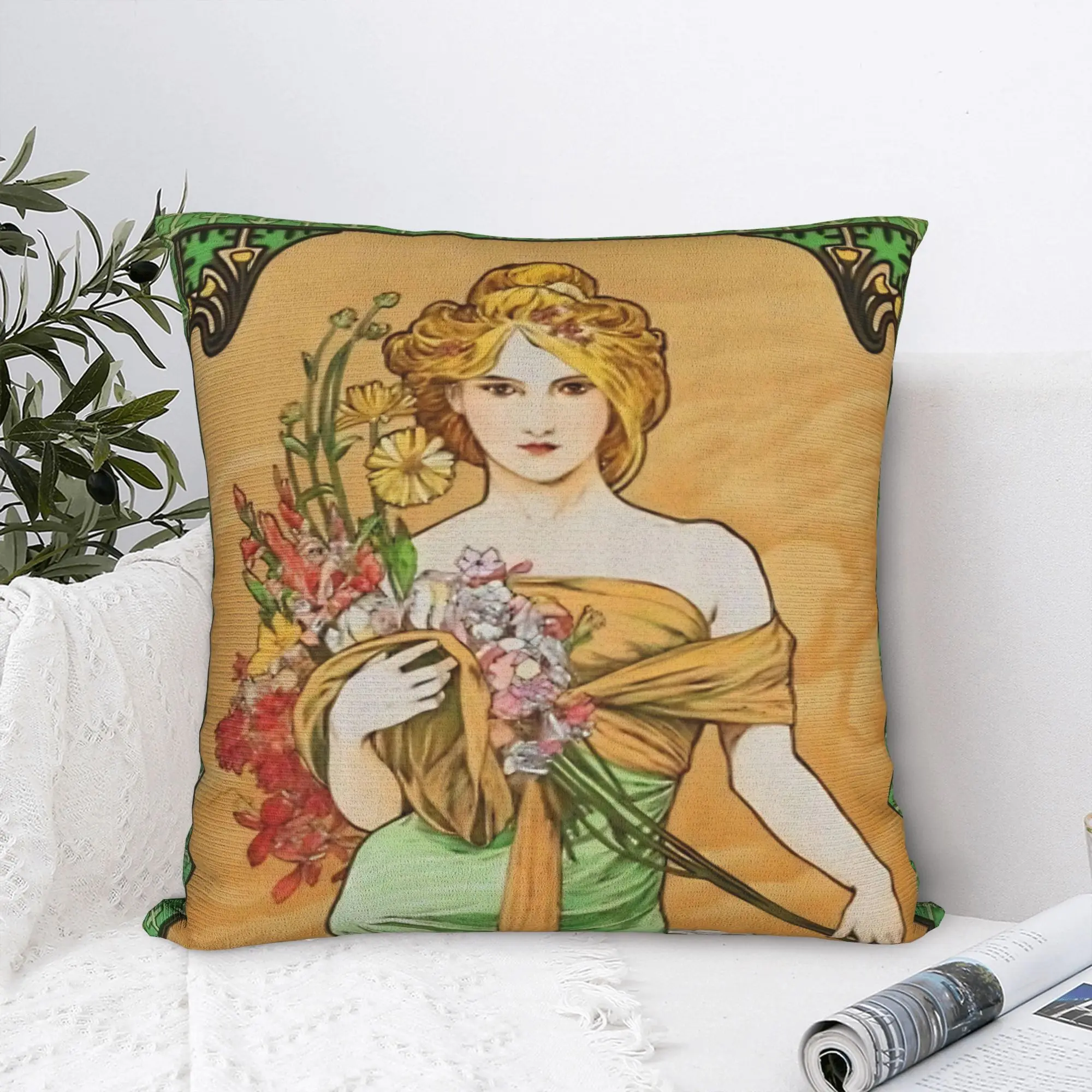 Alphonse mucha moonlight  Square Pillow Covers Polyester Room  Cushion Case Funny Decor Pillowcase 40*40