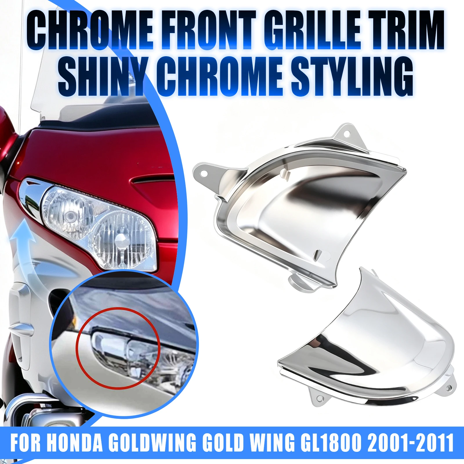 Motorcycle Headlight Chrome Trim Covers Grille Eyebrows Decoration Accent For Honda GL1800 2001 2002 2003 2004 2005-2011
