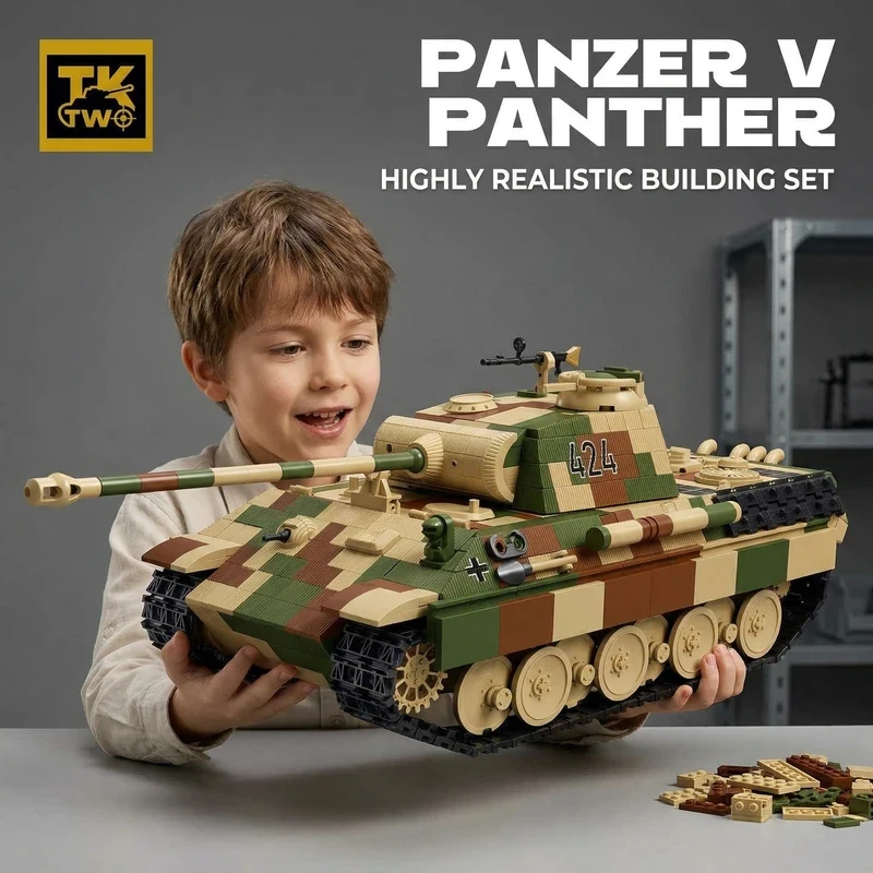 

Panzer V Panther 424 WW2 German Classic Tank Series Building Blocks Collection Heavy Tank Model Kit Assembly for Christmas Toys
