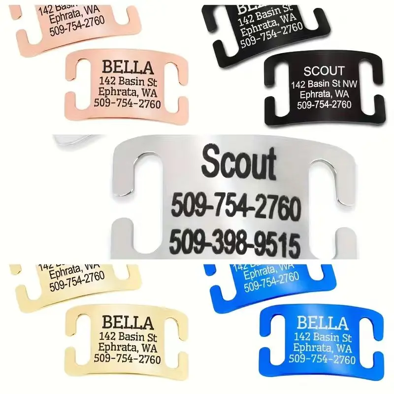 

1Pc【Custom Pet Id Tag】Custom Engraved Name, Phone Number, and Text Content, Stainless Steel Black Electroplated Laser-Engraved Sliding Pendant, Multiple Color Options Suitable for Cat and Dog Pet Collars