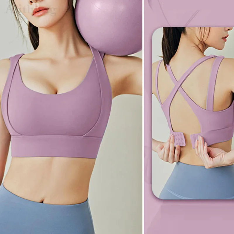 Aiithuug Push Up Sports Bra with Extra Shoulder Strap Bounce Control Running Bra Gym Workout Fitness Top Firm Steady Jogging Bra