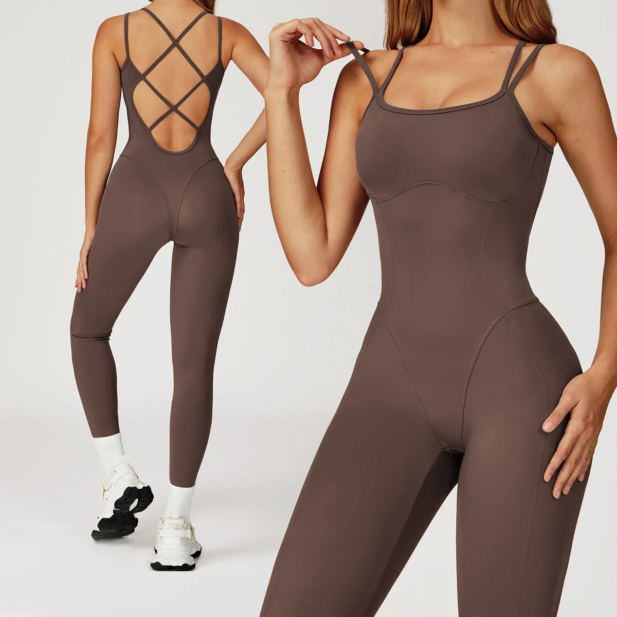 Backless Jumpsuit Women Sports One Piece Suit Training Gym Yoga Clothes Fitness Rompers Stretch Sports Female Workout Bodysuits