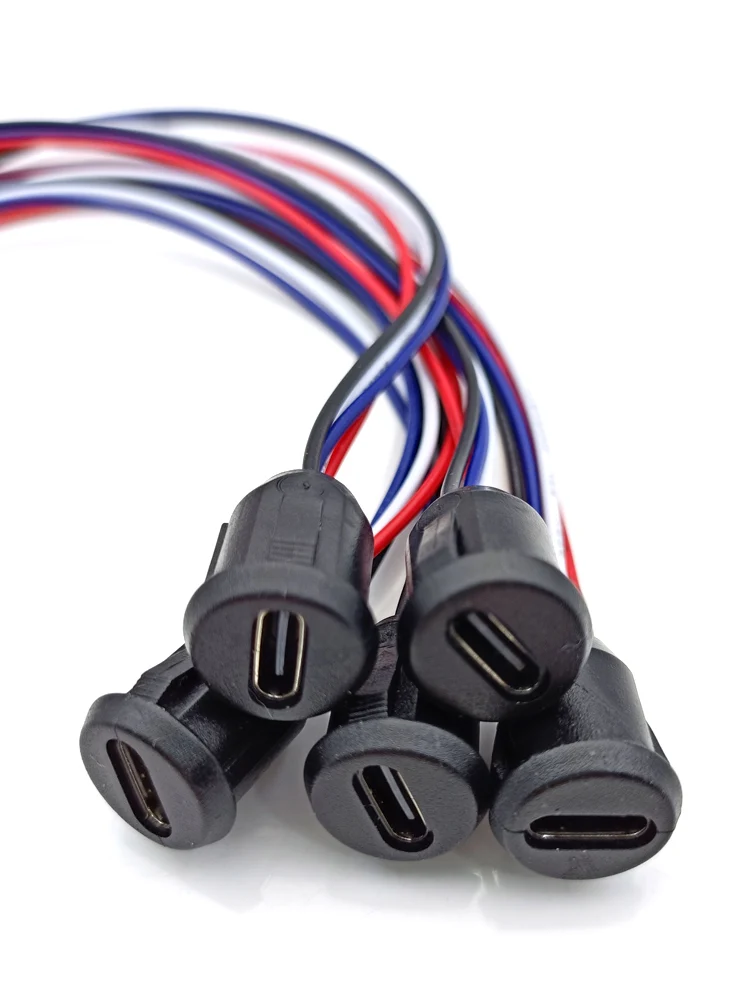25pcs 4 Pin Press Type USB Connector Type-C with PH 2.0 wire Female Socket High Current Fast Charging jack port With data pin
