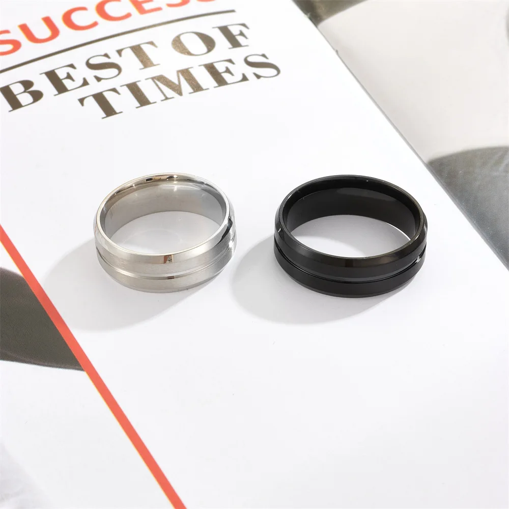 Fashions 8mm Men's Black Tungsten Wedding Band Rings Black Groove Beveled Edge Engagement Ring for Men's Valentine Gifts Jewelry