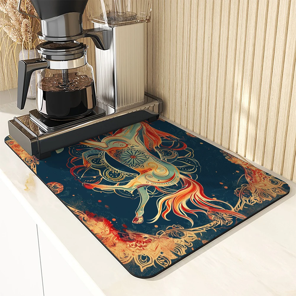 Absorbent Tableware Dish Drying Mats Unicorn Desk Drain Pad Heat Resistant Counter  Mat Non-slip Draining Placemat Kitchen