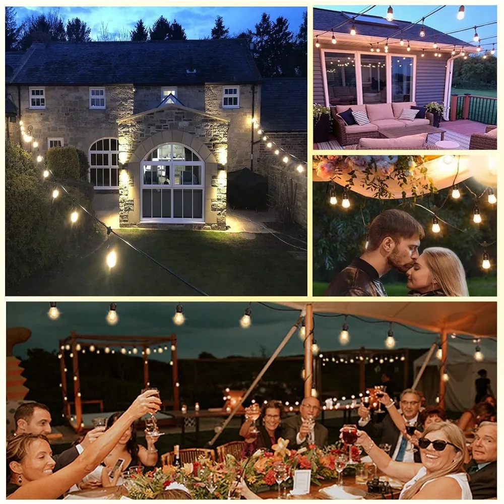 سلسلة أضواء LED خارجية بطول 200 قدم مع 63 لمبة إديسون مقاومة للماء للفناء #6