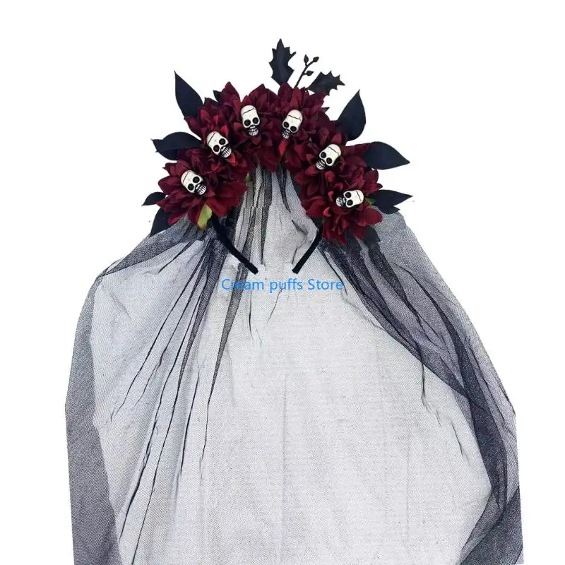 50LE Delicate Lace Witch Headband With Attached Veil Perfect For Halloween Cosplay