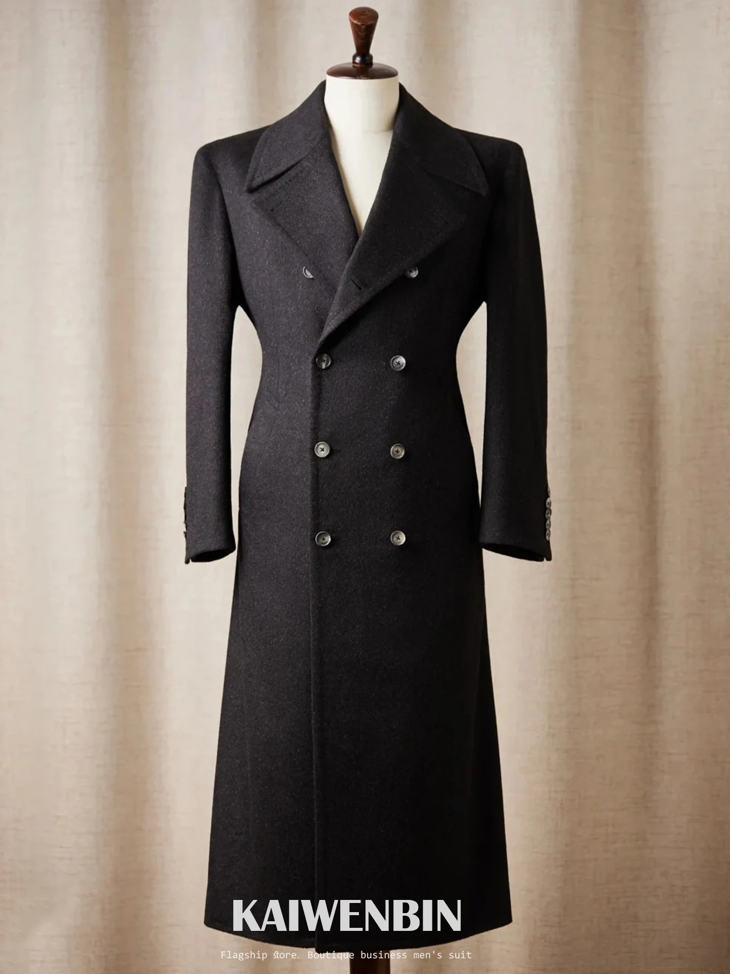 Wool Coat Fashion Black Double Breasted Long Coat Luxury Plus Size Warm Formal Business Costume