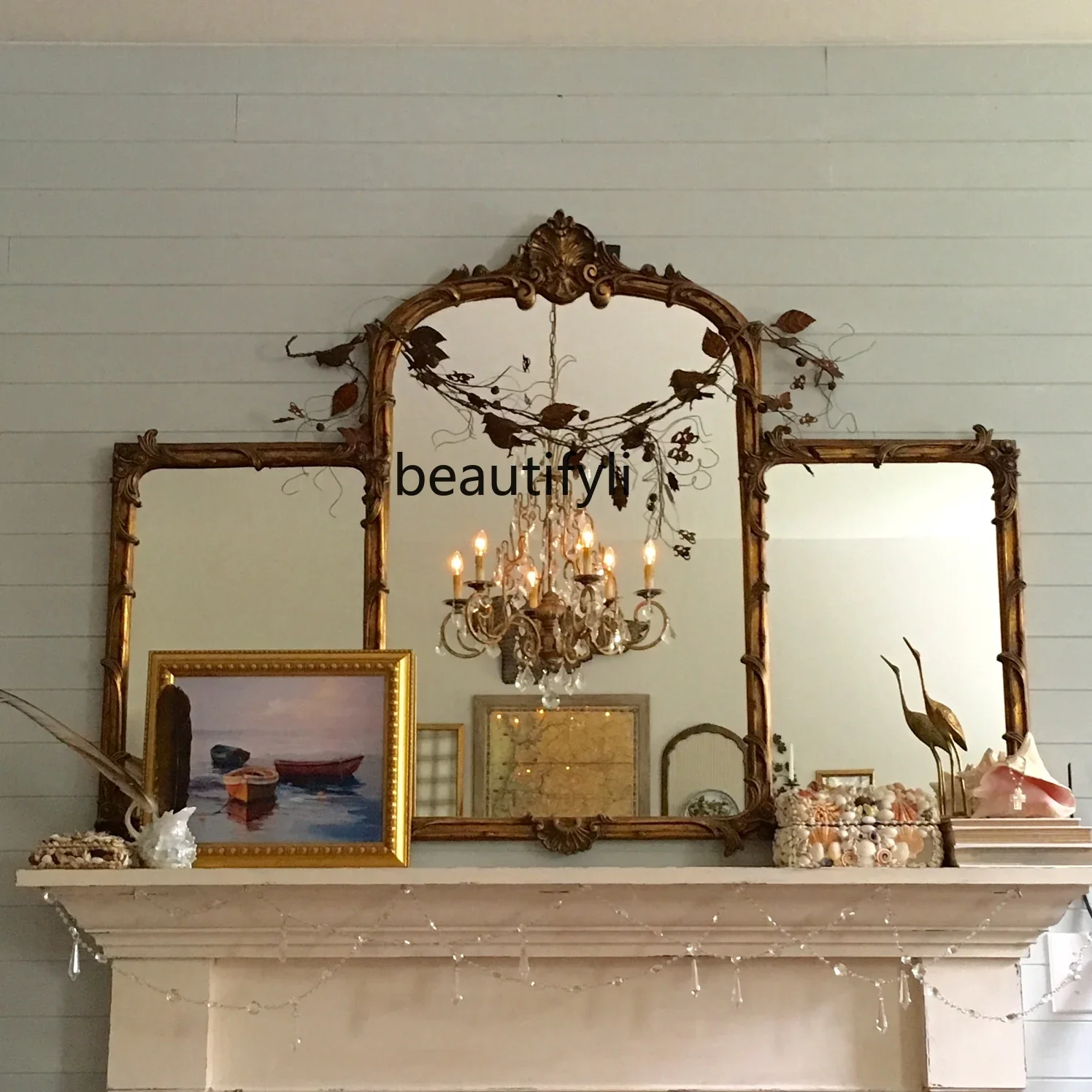 

xzFrench fireplace decorative mirror European retro carved mirror bathroom, American bathroom bathroom bathroom mirror