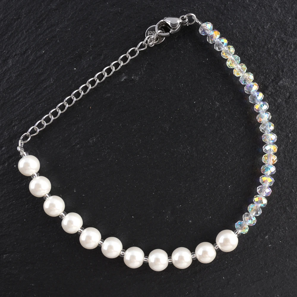 

2025 New Handcrafted High Quality Asymmetric Glass Pearl Crystal Bracelet for Girls Light Luxury and Niche Birthday Gift