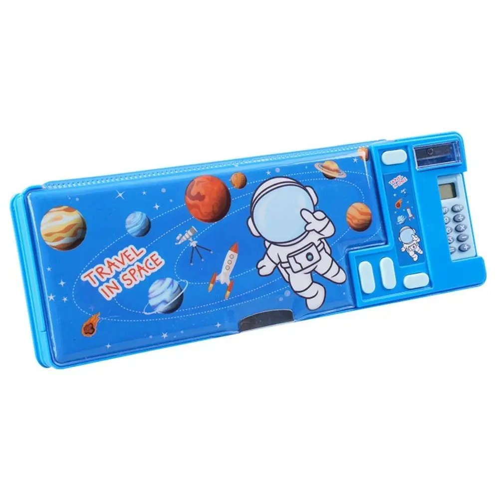 Double Layer Pencil Case Pencil Sharpener With Calculator Pencil Box Plastic Astronaut/Animal Design Stationery Organizer