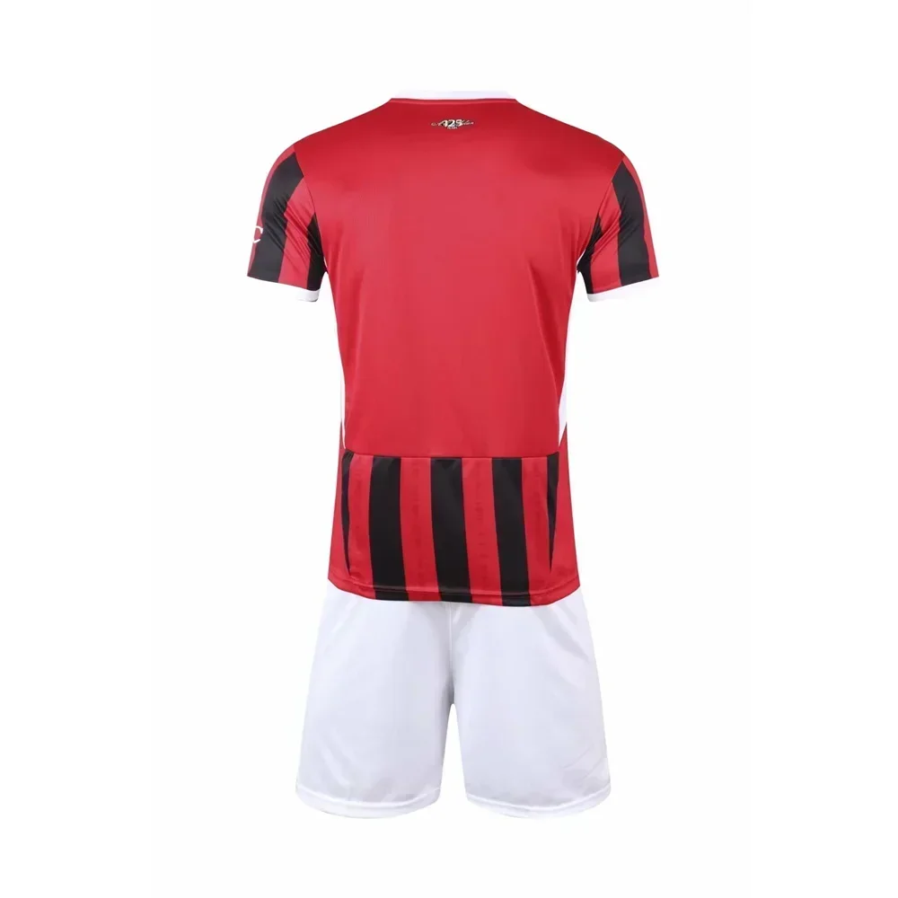 Adult Breathable Sports Set Boy Girl Stripe T-Shirt Training Wear Milanes Fans Men and Kids Games Football Kits Leisure Uniforms