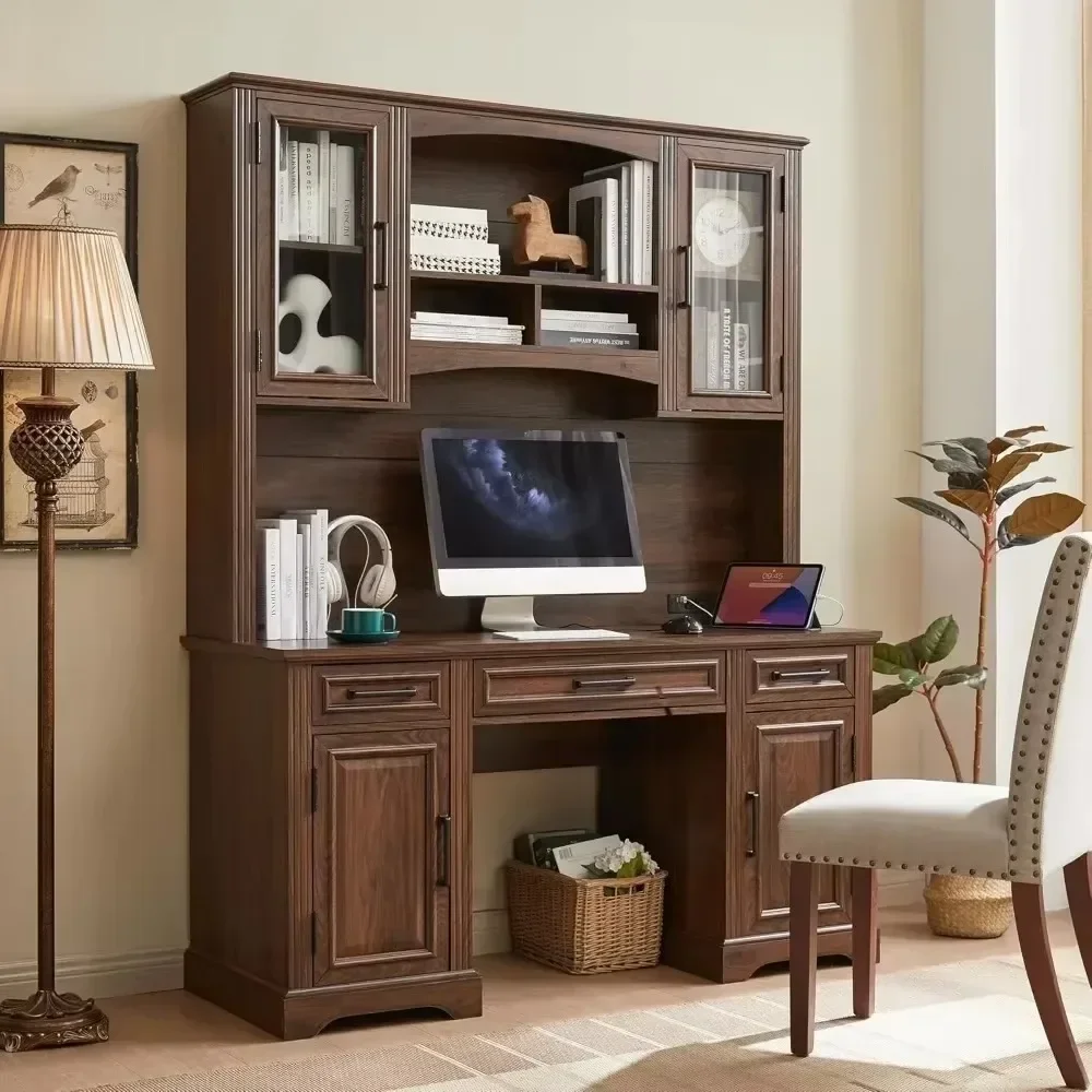 

Large Computer Desk with Drawers, Embossed Texture Home Office Desk, Workspace for Work Study Writing, Black