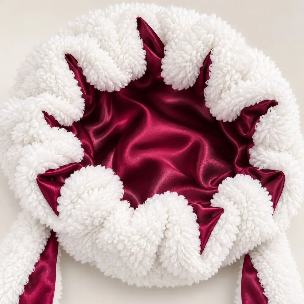 New Sherpa Fabric Sleep Hat Soft Fluffy Satin Lining Bunny Ear Beanie Keep Warm Long Ear Flaps Winter Warm Hat