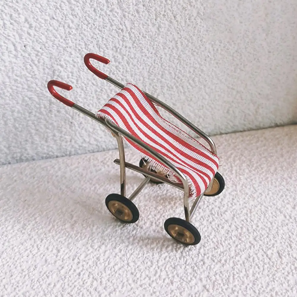 Miniature Scene Accessories Mini Stroller Doll Accessories Metal Frame Fabric Seat Realistic Doll Trolley Collectible Tiny