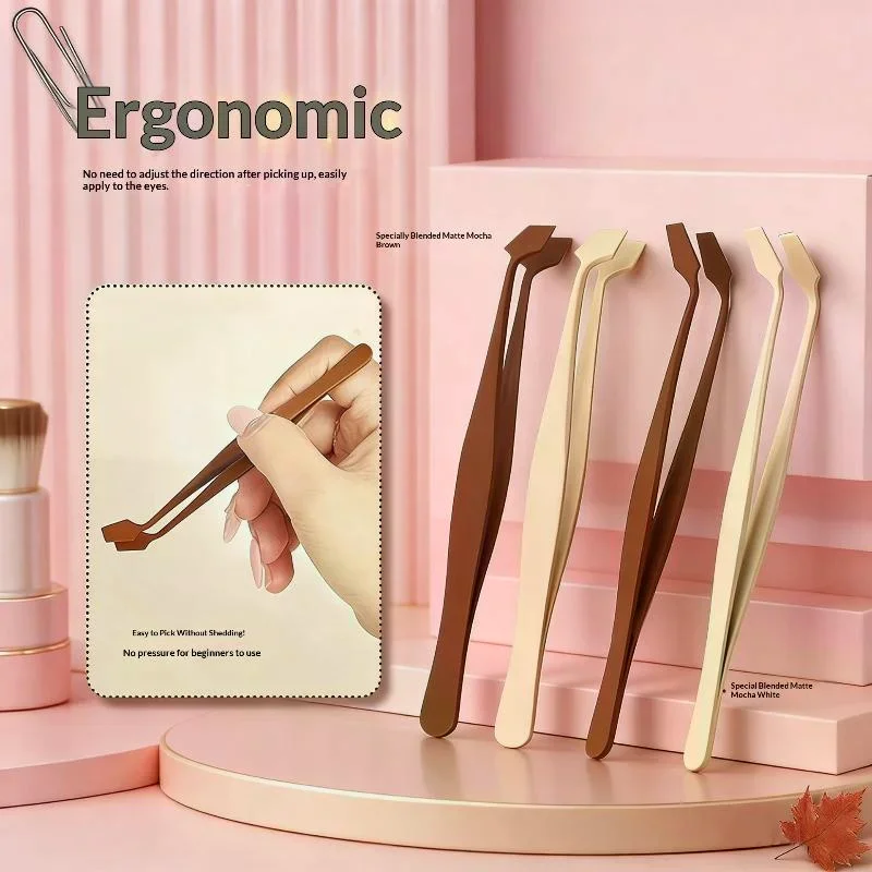 /Kuz/Matte Eyelash Tweezers 45° Angled Non Slip Grip Spatula Tweezers False Lash Application For Beginners Anti-Stick