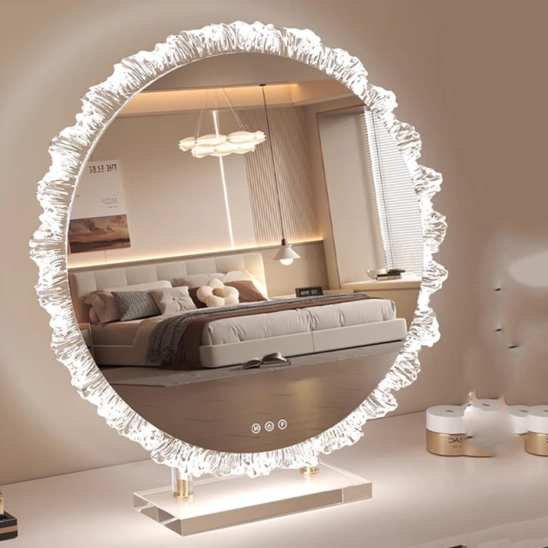 Wavy Light Mirror Round Cosmetics Korean Style Bathroom Mirror Accessories Cute Mirror Vanity Spiegel Wand Home Decorations