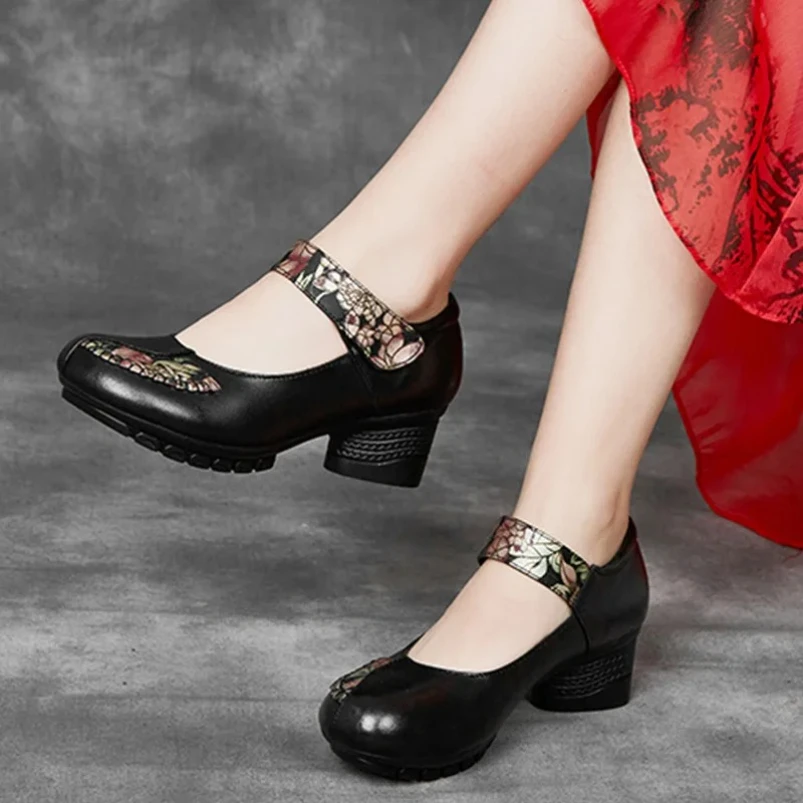 

Весна 2024, удобные нескользящие туфли на среднем каблуке, женские туфли из натуральной кожи, свадебные туфли для банкетов и танцев