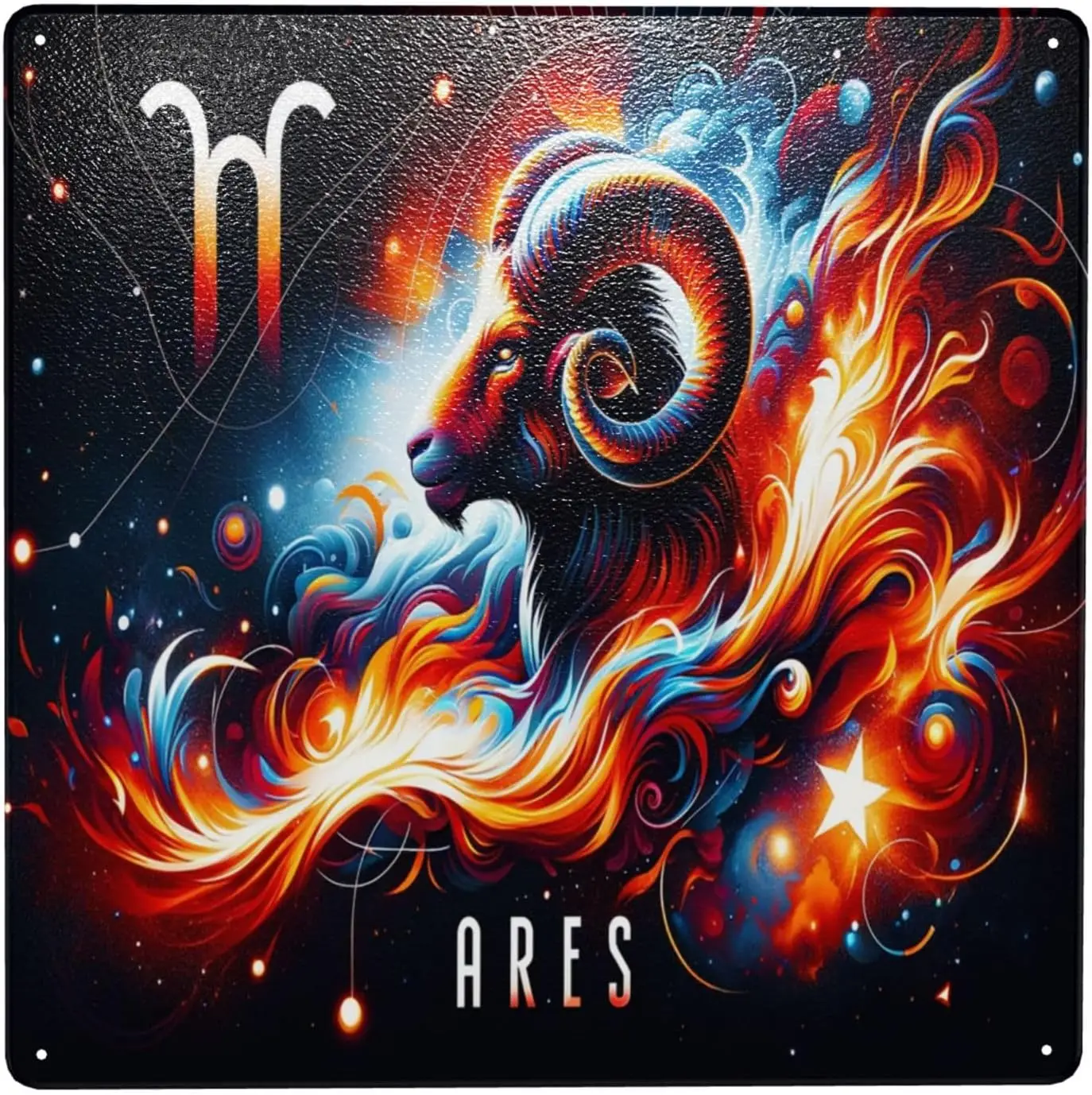Twelve Constellations Fiery Aries Zodiac Art Tin Sign Cosmic Ram,Star Constellation, Astrological Metal Wall Decor,Home Dec sign