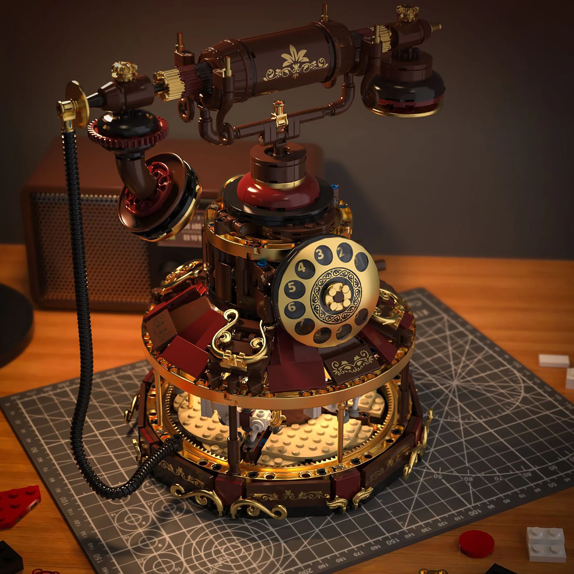 1130pcs Retro Telephone Carousel Building Blocks Mechanical Rotating Model Bricks Assembly Display Collection Gift for Adults