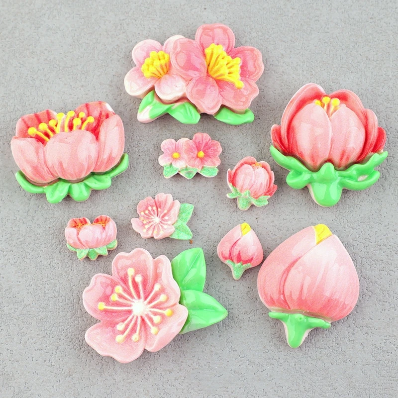 New Pink Peach Flower Resin Scrapbook Diy Jewelry Children Gift Hairpin Accessories Girls Beautiful Sakura Spring Slime Charms