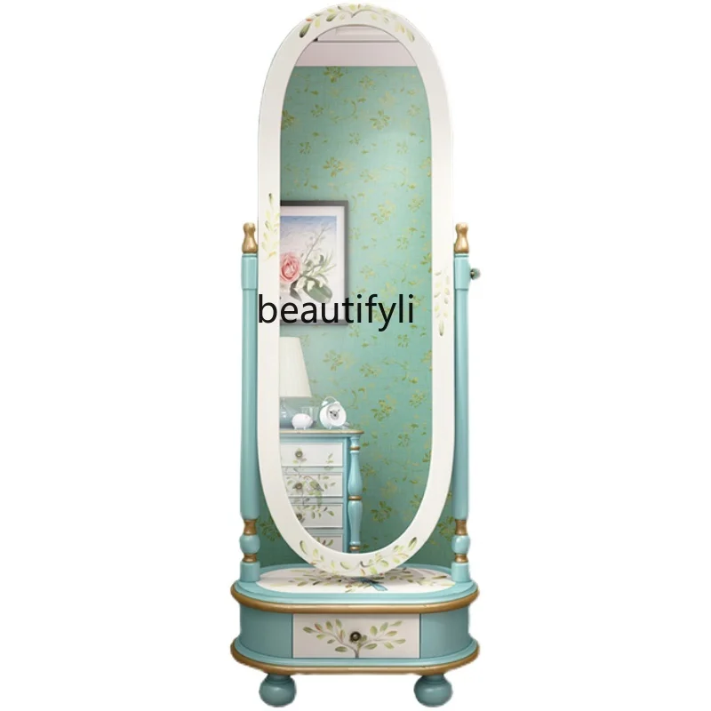 

American Country Dressing Mirror Pastoral Style Floor-Standing Full Body Fitting Decorative Mirror