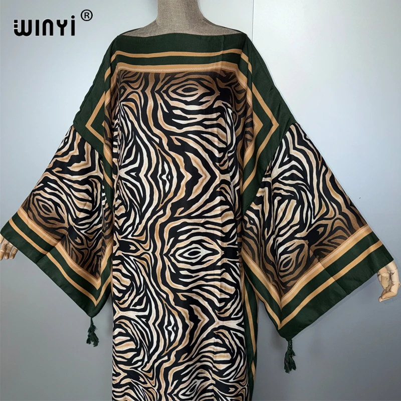 Gaun muslim wanita WINYI, gaun kaftan elegan untuk pesta, gaun kaftan longgar wanita Timur Tengah, abaya dubai mewah, kaftan motif cetak, pakaian pantai